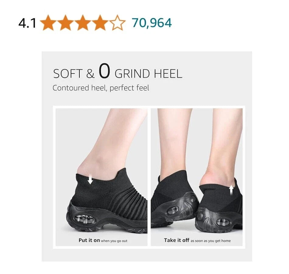 Womens Orthopedic Arch Support Slip On Black Walking, Fasciitis Shoes Sz 10.5