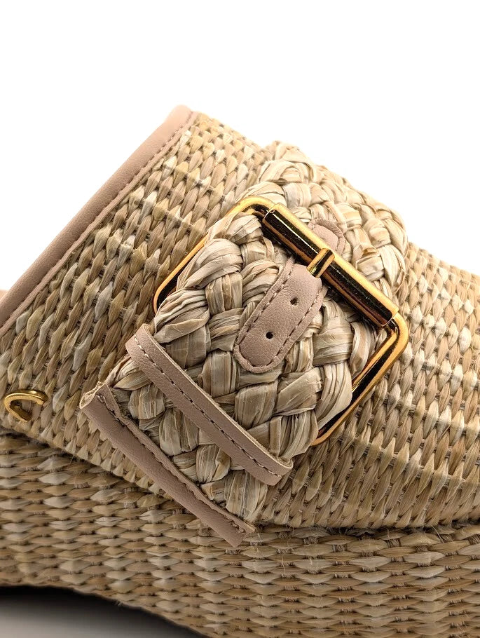 Sam Edelman Circus NY Jacey Natural Raffia Platform Clog Mule Wedge Slide Sz 7.5