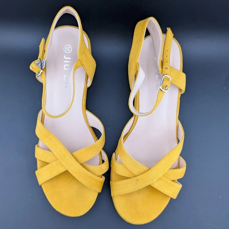 Women Chunky Heel Pump Sandals Ankle Strap Open Toe Wedding Dress Heel Sandals SoleComfort.shoes