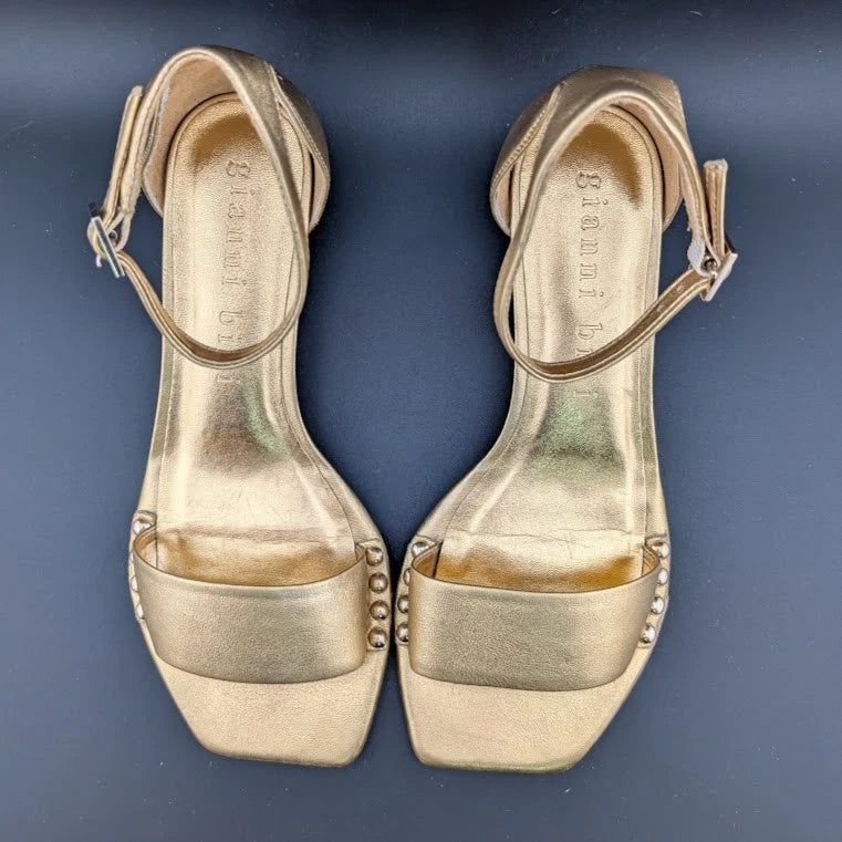NEW Gianni Bini Gold Strap Kitten Heeled Sandals Size 5.5 Nordstrom Shelf Pull Gianni Bini