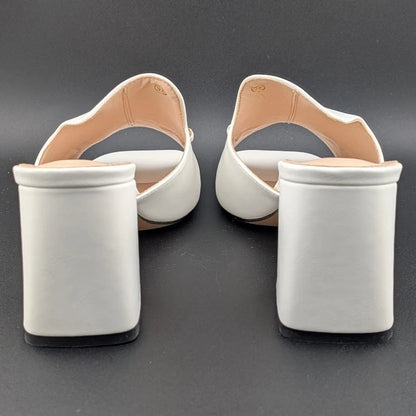 Coutgo Women's Size 9.5 Square Open Toe Chunky Heel Sandals Slip-On Slides Chain SoleComfort.shoes