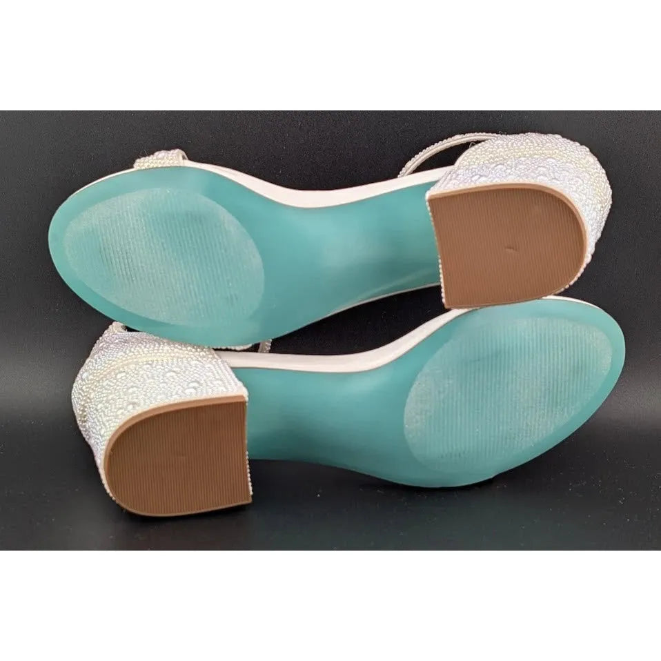 Blue by Betsey Johnson Women's Size 7.5W Mari Heeled Sandal Champagne SoleComfort.shoes