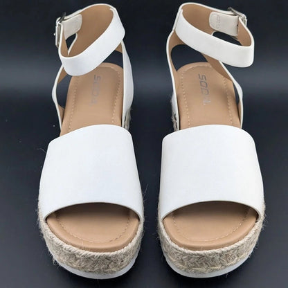 Womens Size 7.5 Soda "Topic" Espadrille Ankle Strap Platform Sandal Off-White SoleComfort.shoes