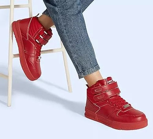 LUCKY STEP Women's Red High Top Fashion Sneakers Basketball Court Strap Size 6