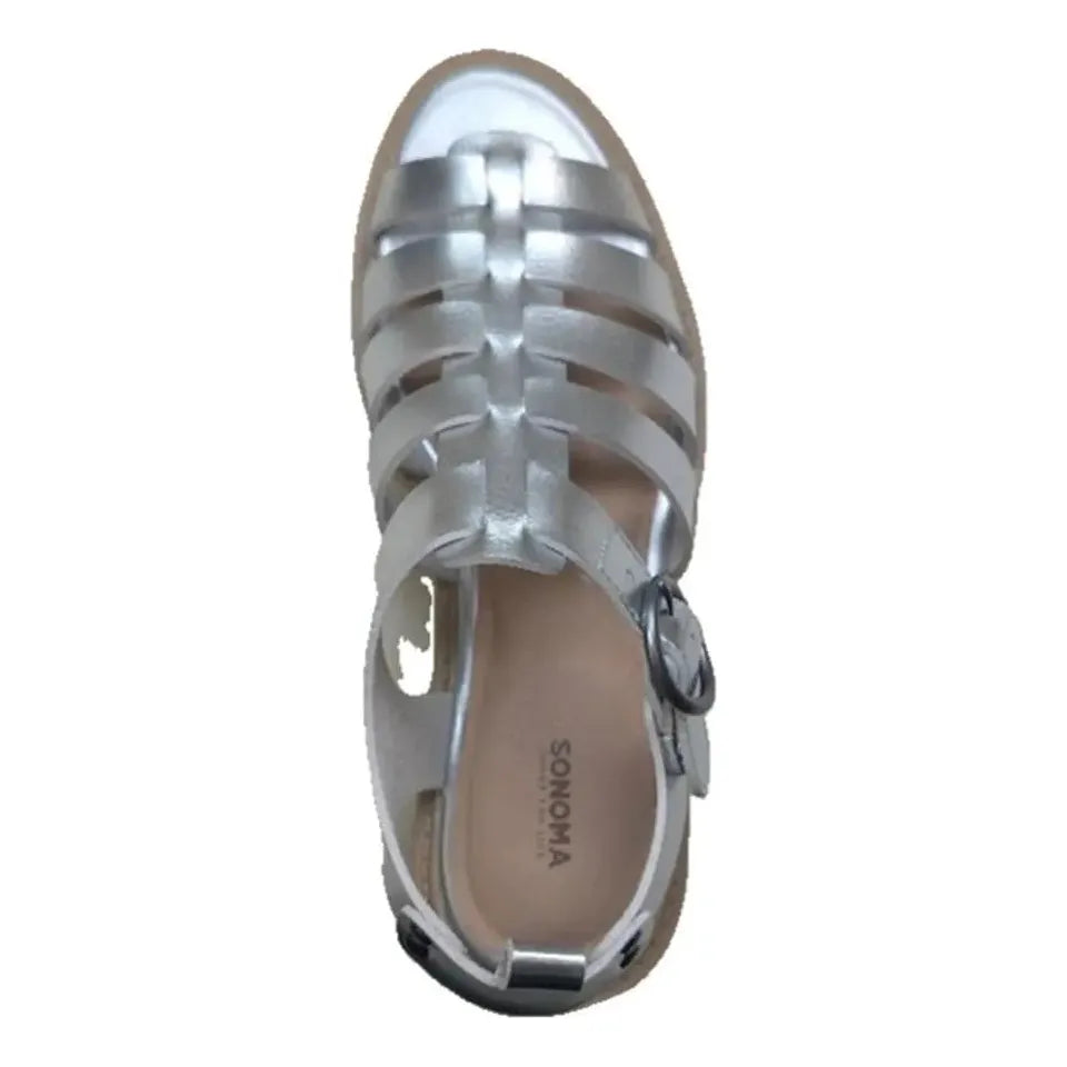 Sonoma Women's Naava Fisherman Sandals Silver w/ Buckle Boho New Shoe Sizes 5-9 Sonoma