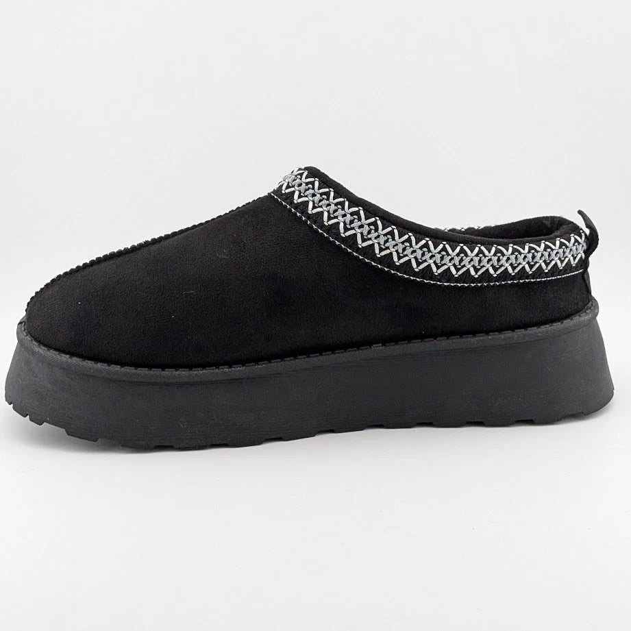 Samilor Size 10 Black Faux Fur Textile Suede Platform Booties embroidered collar SoleComfort.shoes