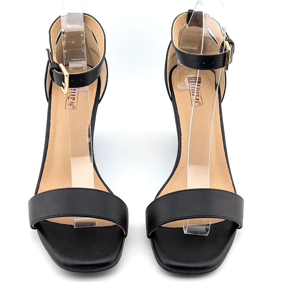 IDIFU Black Wedge Dress Sandal with Round Toe and Ankle Strap Size 8.5 IDIFU