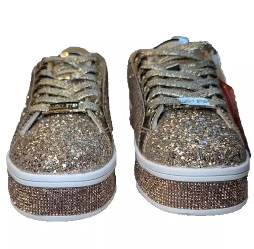 LUCKY STEP Size 8 Glitter Sneakers Lace up Fashion Sneakers Sparkly Shoes for Women