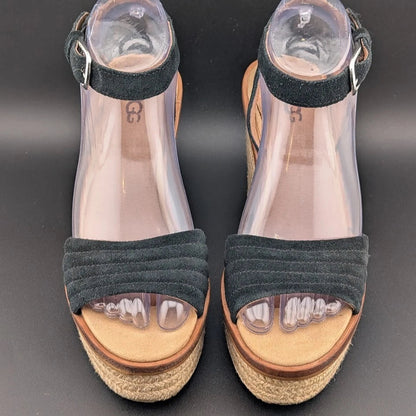 UGG Women's Size 6.5 Laynce Wedge Heel Sandal Black Reconditioned SoleComfort.shoes