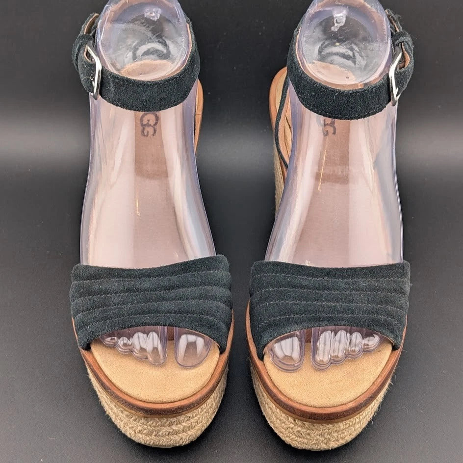 UGG Women's Size 6.5 Laynce Wedge Heel Sandal Black Reconditioned SoleComfort.shoes