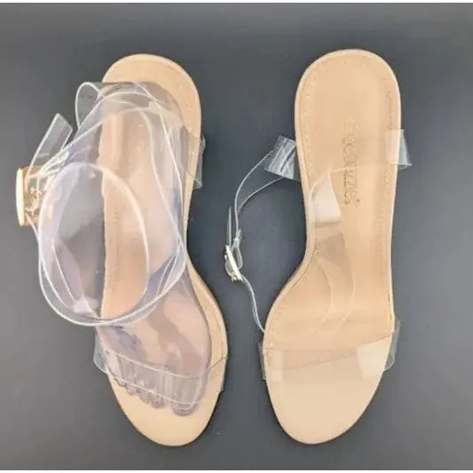 Women's Acrylic 4" Heel Clear Strap Sandal Size US 9 Nude Fashion Dress Shoe ShoeDazzle