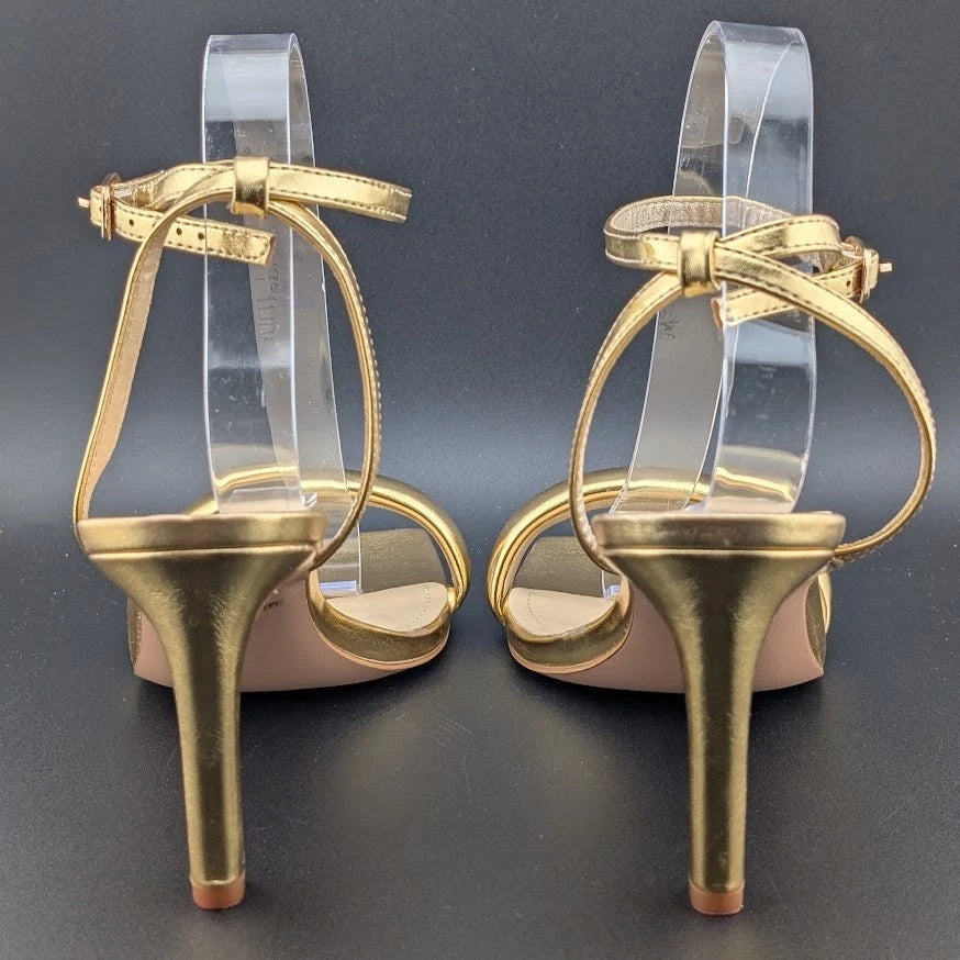 Modatope Size 9.5 Gold Shoes Square Open Toe Open Heels Ankle Strap Sexy Party SoleComfort.shoes