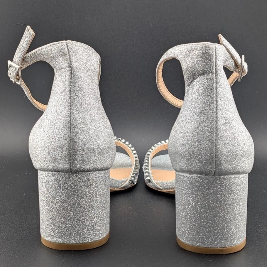 JEWEL BADGLEY MISCHKA Womens 10M Silver Joanne Open Toe Block Heel Sandal SoleComfort.shoes