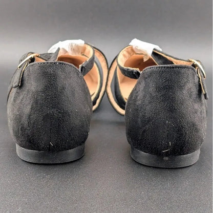 Womens Size 6.5 D'Orsay Dress Flat Ankle Strap and Low Pancake Heel Black Nubuck Trary