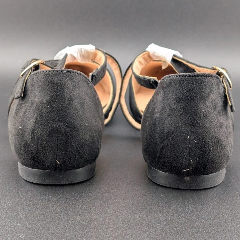 Womens Size 6.5 D'Orsay Dress Flat Ankle Strap and Low Pancake Heel Black Nubuck Trary