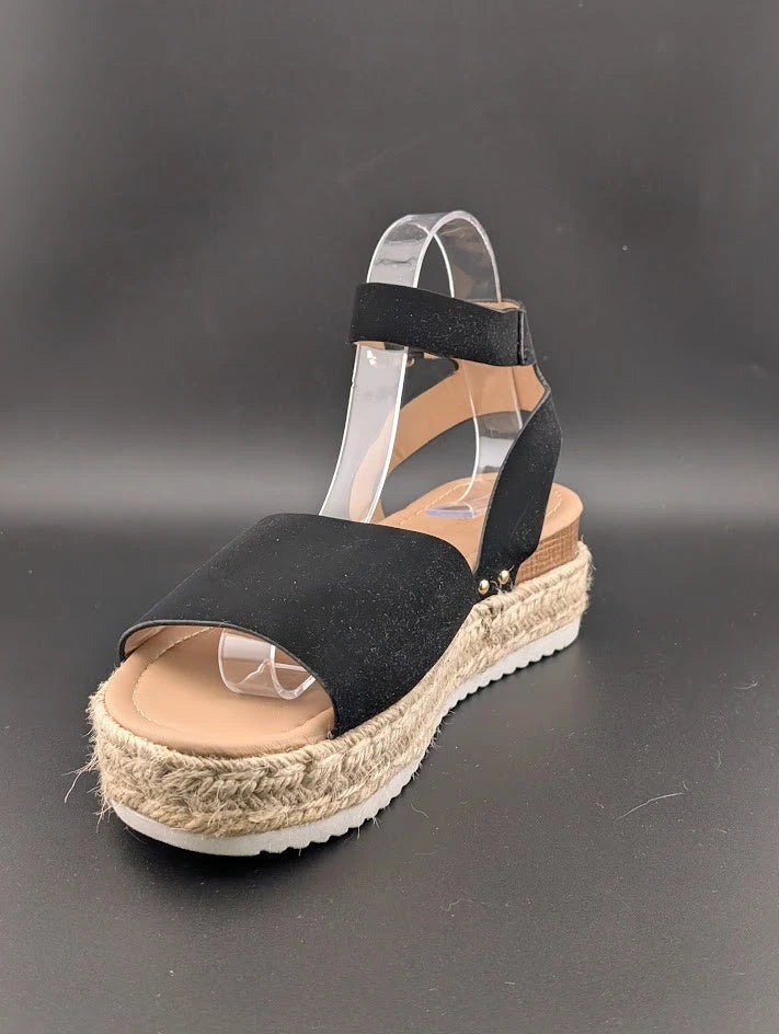 Women's Size 8 Dream Pairs 1-Strap Espadrille Ankle Strap Platform Sandal Black SoleComfort.shoes