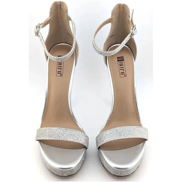 Pre-owned IDIFU Stiletto Platform Sandals Women's Size 8.5 SILVER Glitter Dressy Open Toe - SoleComfort.shoes