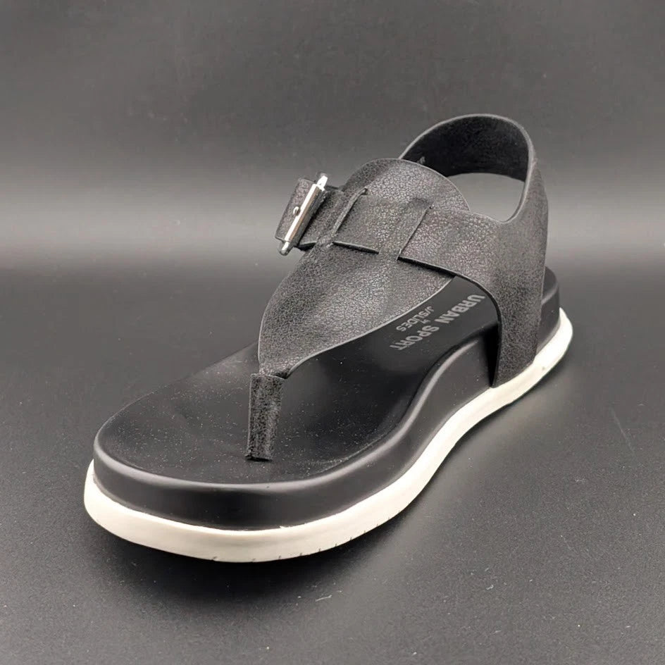 Urban Sport by J/Slides Freya Wos Size 6.5 Sporty Sandals Footbed Black Metallic SoleComfort.shoes