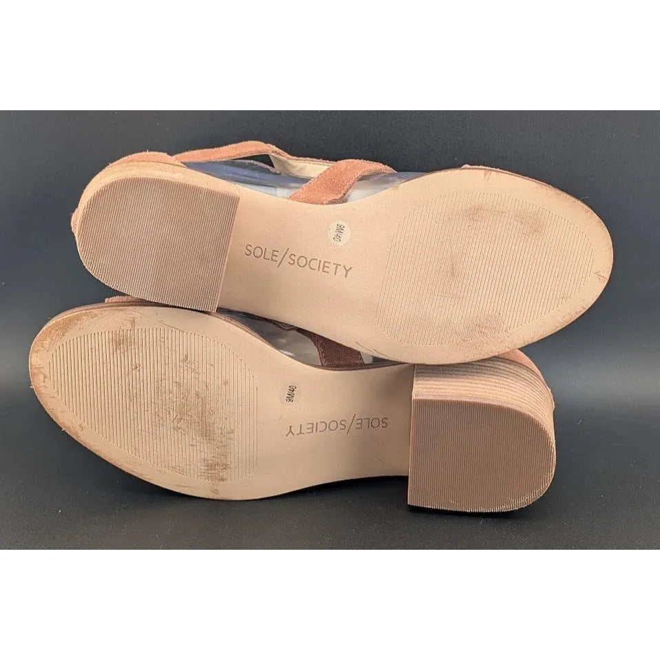 Sole Society Size 9M So-Tonni Open Toe Suede Ankle Booties Sunset Tan Sandal SoleComfort.shoes
