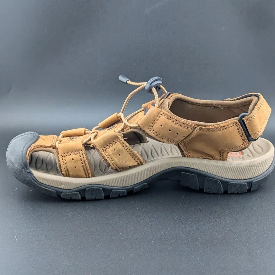 Men's Size 9-9.5 Leather Sandals Closed Toe Outdoor Sport Nonslip Hiking Shoes SoleComfort.shoes