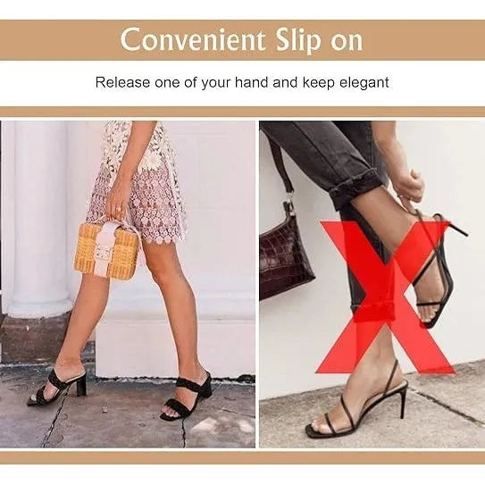 Women's Sz 7.5 Braided Heeled Sandals Strappy Square Toe Backless Mules Slip On SoleComfort.shoes