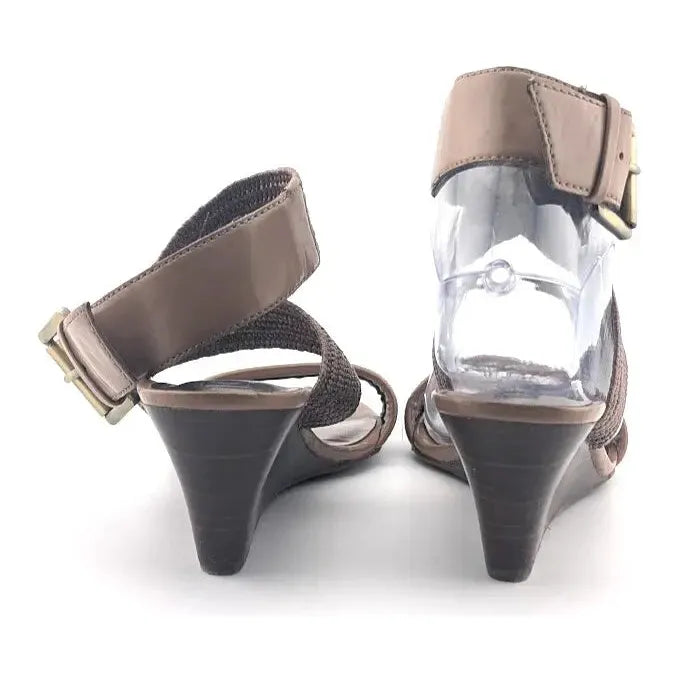 DKNY Wedge Sandals With Buckle Elastic Straps Brown Metallic Size 5.5 DKNY