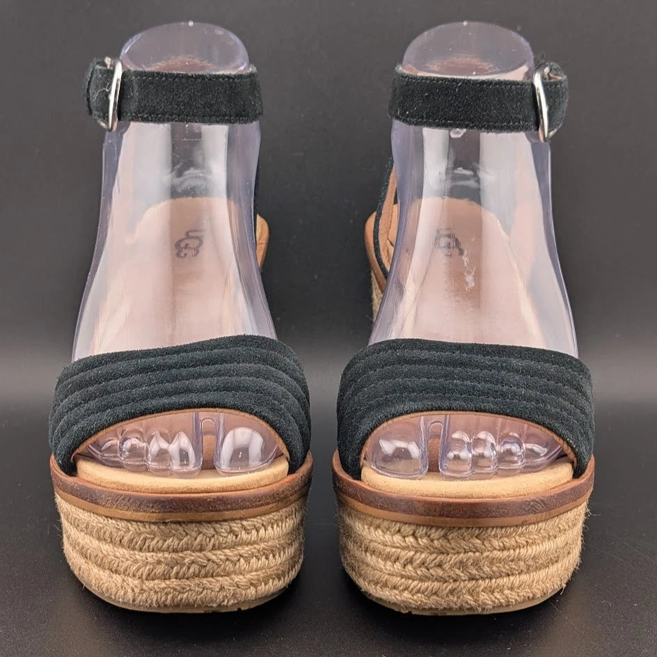 UGG Women's Size 6.5 Laynce Wedge Heel Sandal Black Reconditioned SoleComfort.shoes