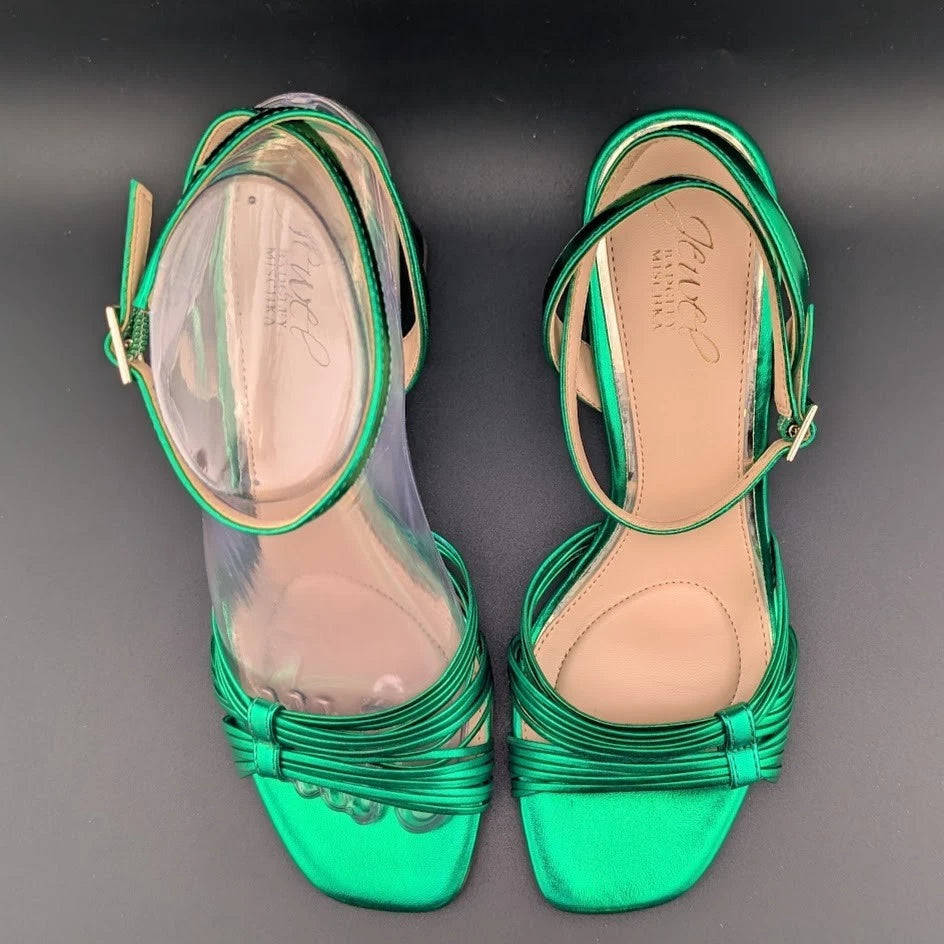 Jewel Badgley Mischka Sz 7.5 Michelle Ankle Strap Green Sandals Holiday Special SoleComfort.shoes