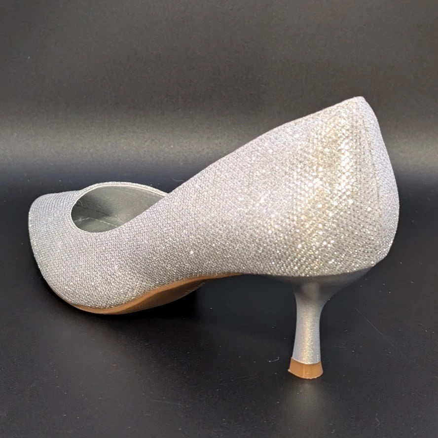 mysoft Womens Size 9 Silver Glitter Pumps 2” Kitten Heel Pointed Toe Dress Shoes SoleComfort.shoes