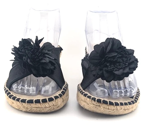Montego Bay Club Black Fabric Flower Espadrille Wedge Sandal US size 8M