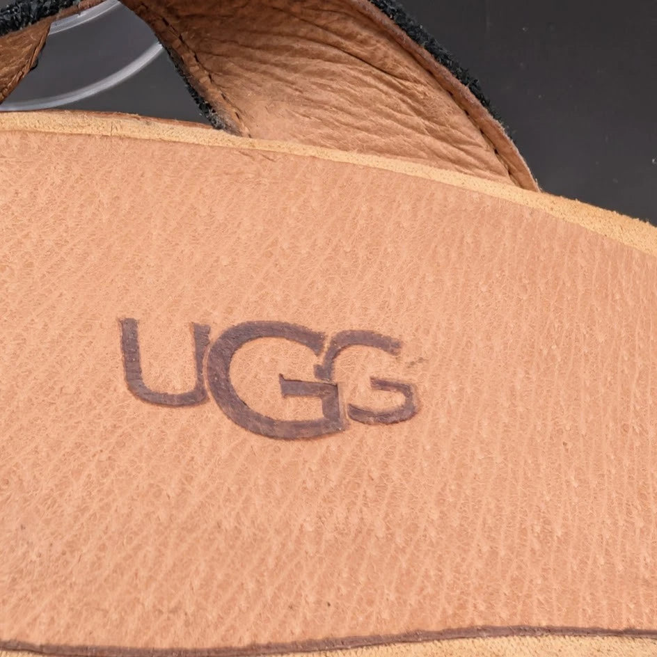UGG Women's Size 6.5 Laynce Wedge Heel Sandal Black Reconditioned SoleComfort.shoes