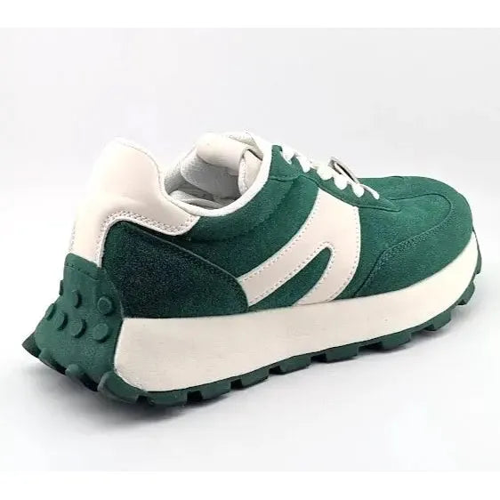 Lucky Step Women's Size 8M Retro Platform Sneaker in Green and White Lucky Step