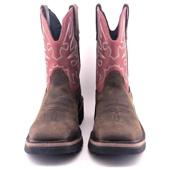 Hytest Women's US Size 6.5 Safety Steel Toe Brown/Red Cowgirl Work Boots K17122 Hytest Women's Work Boots Hytest