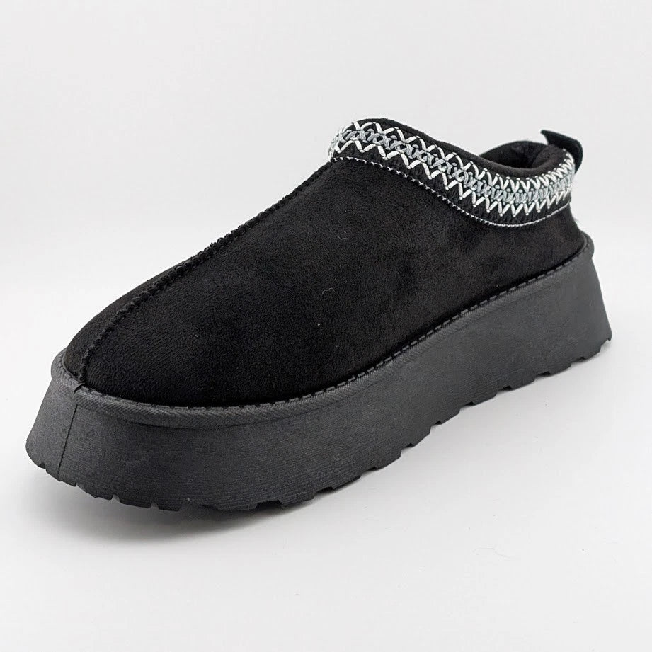 Samilor Size 10 Black Faux Fur Textile Suede Platform Booties embroidered collar SoleComfort.shoes
