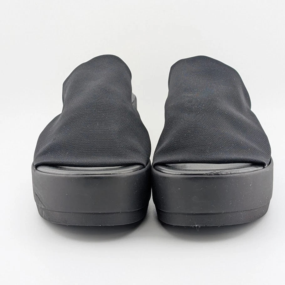Steve Madden Size 9 Black Slinky Stretchy Platform Chunky Slide Sandals-Made In Italy SoleComfort.shoes