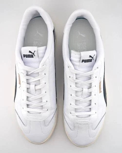 Size 12 Puma Club 5v5 Low White/Black/Gold Leather Shoes - Trainers Sneakers New