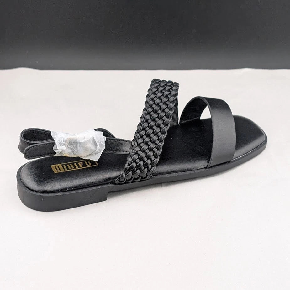 Women's Size 7.5 Black Open Toe Braided Ankle Strap Summer Sandals SoleComfort.shoes