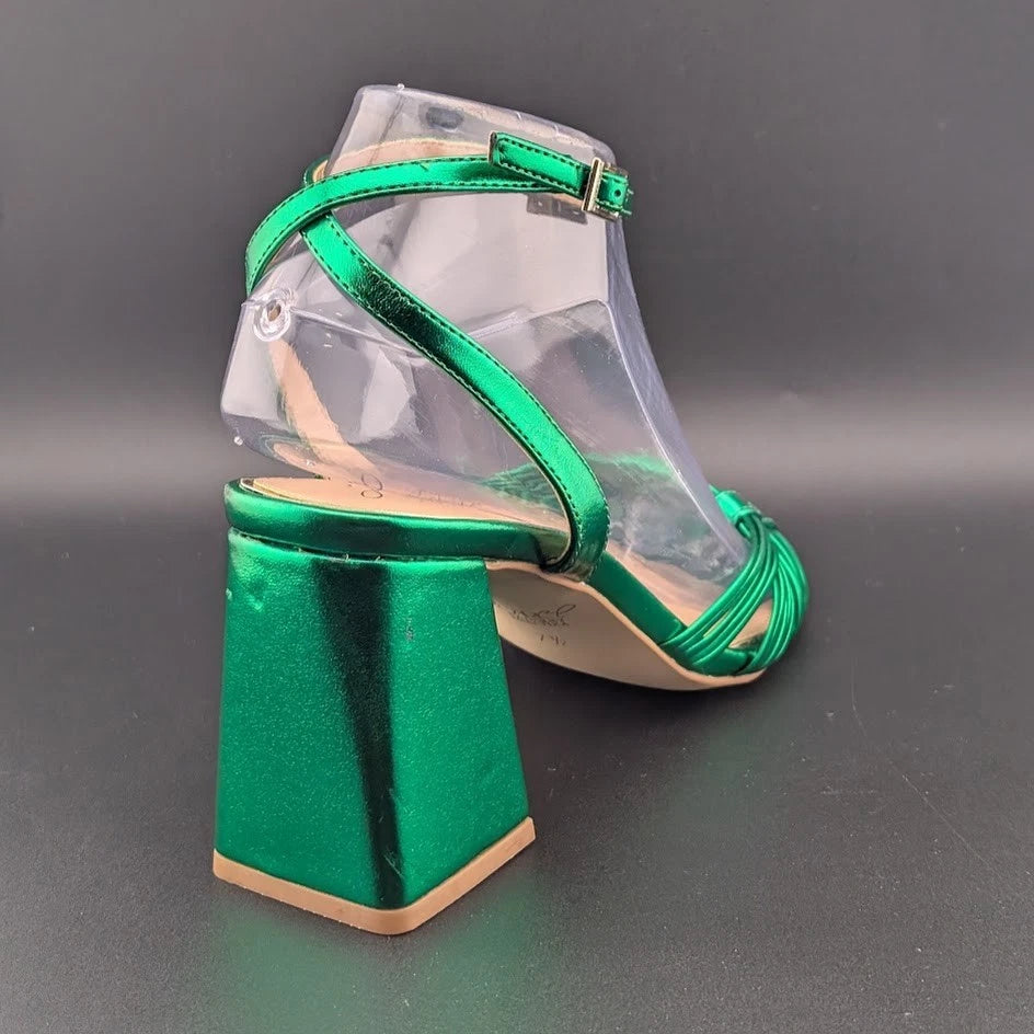 Jewel Badgley Mischka Sz 7.5 Michelle Ankle Strap Green Sandals Holiday Special SoleComfort.shoes