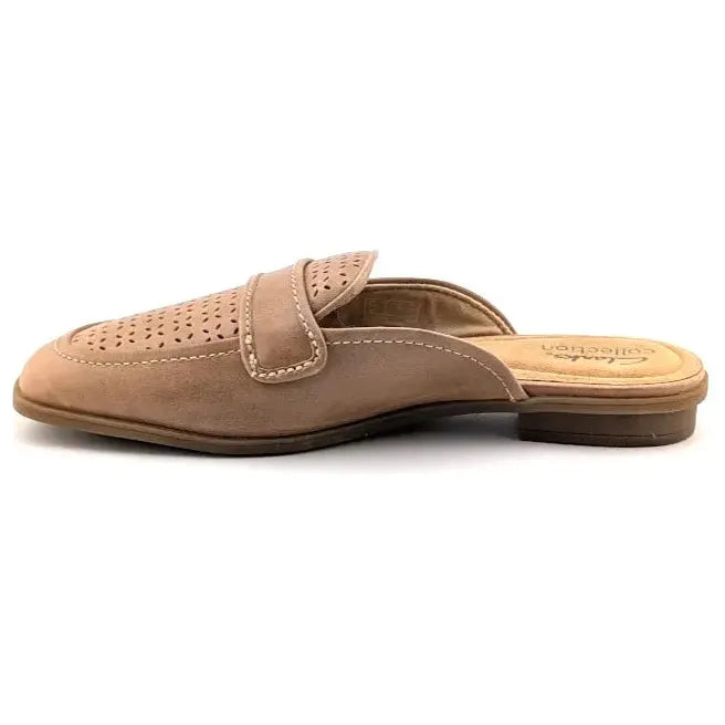 Clarks Collection Size 6 Wide Perforated Leather Mules Lyrical Rose Warm Beige Clarks