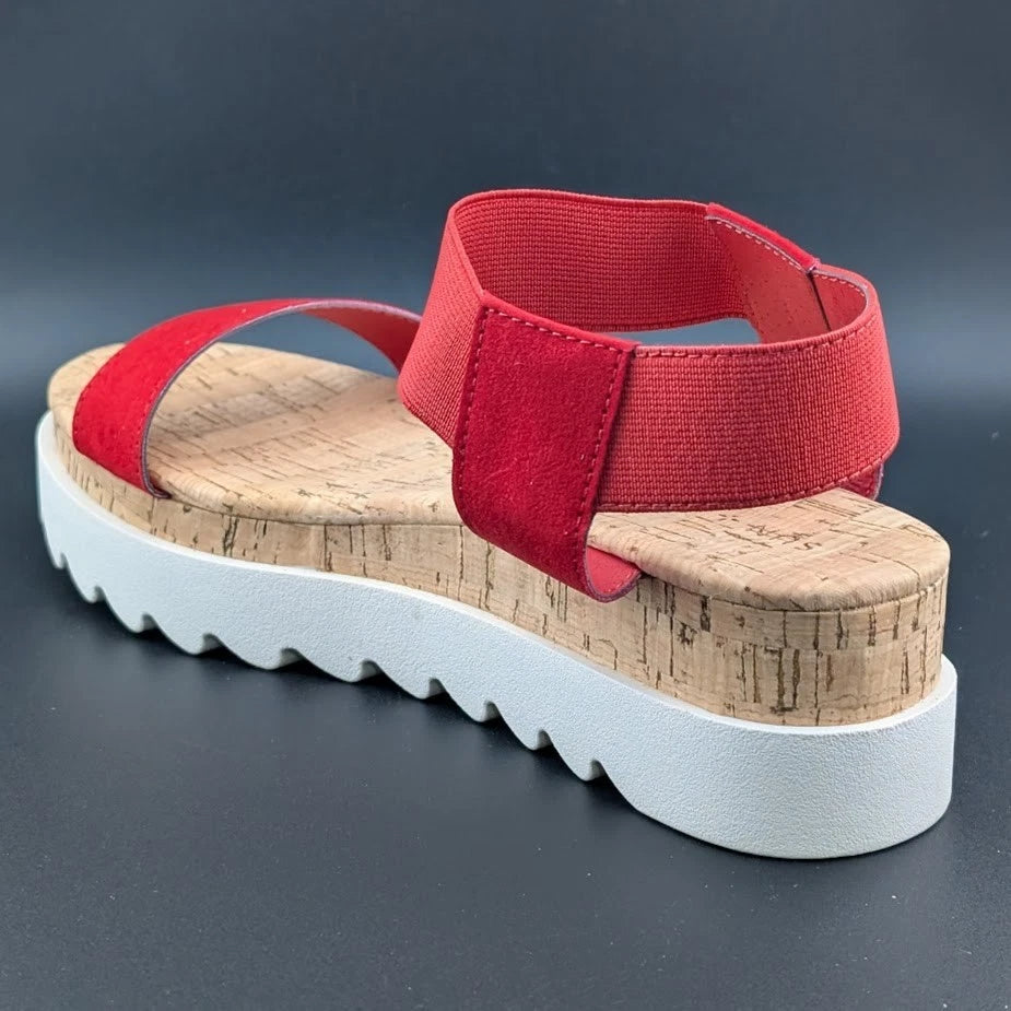 NIB Sun + Stone Women’s Red/White Cork Slip On Strappy Platform Sandal Open Toe Sun & Stone
