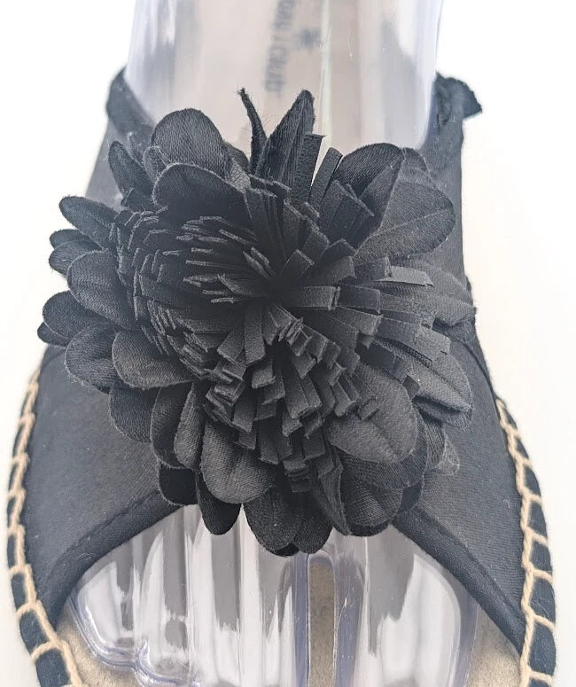 Montego Bay Club Black Fabric Flower Espadrille Wedge Sandal US size 8M
