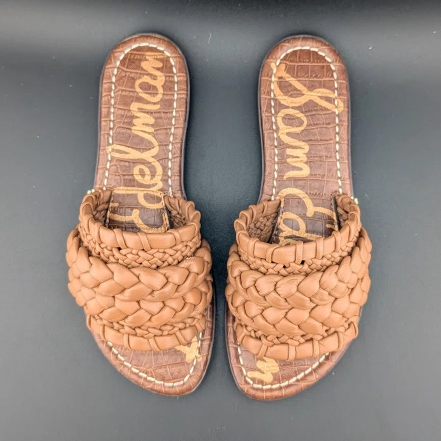 Sam Edelman Giada Flat Sandals Open Toe Women's Leather Light Cuoio Brown Size US5 EU35 SoleComfort.shoes