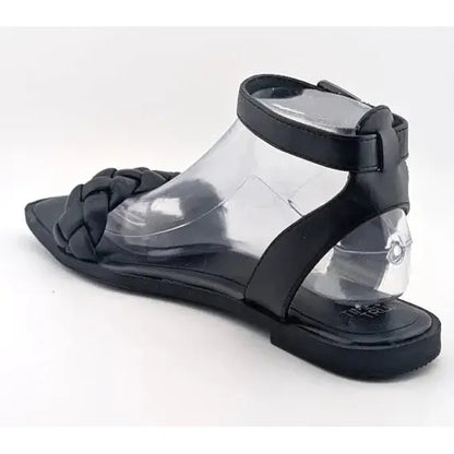 Time And Tru Womens Black Open Toe Braided Ankle Strap Square Toe Sandals Size 8 - SoleComfort.shoes