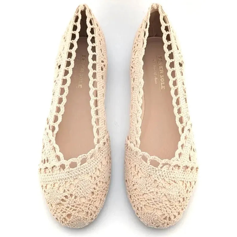 Fever Sole Women's Ivory Crochet Lace Ballet Flats Size 8.5 M Round Toe Shoes Fever Sole