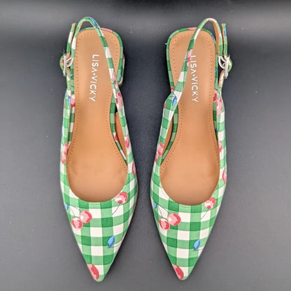 Lisa Vicky Womens 6 Zee Pointed Toe Slingback Pump Green Cherry New In Box SoleComfort.shoes