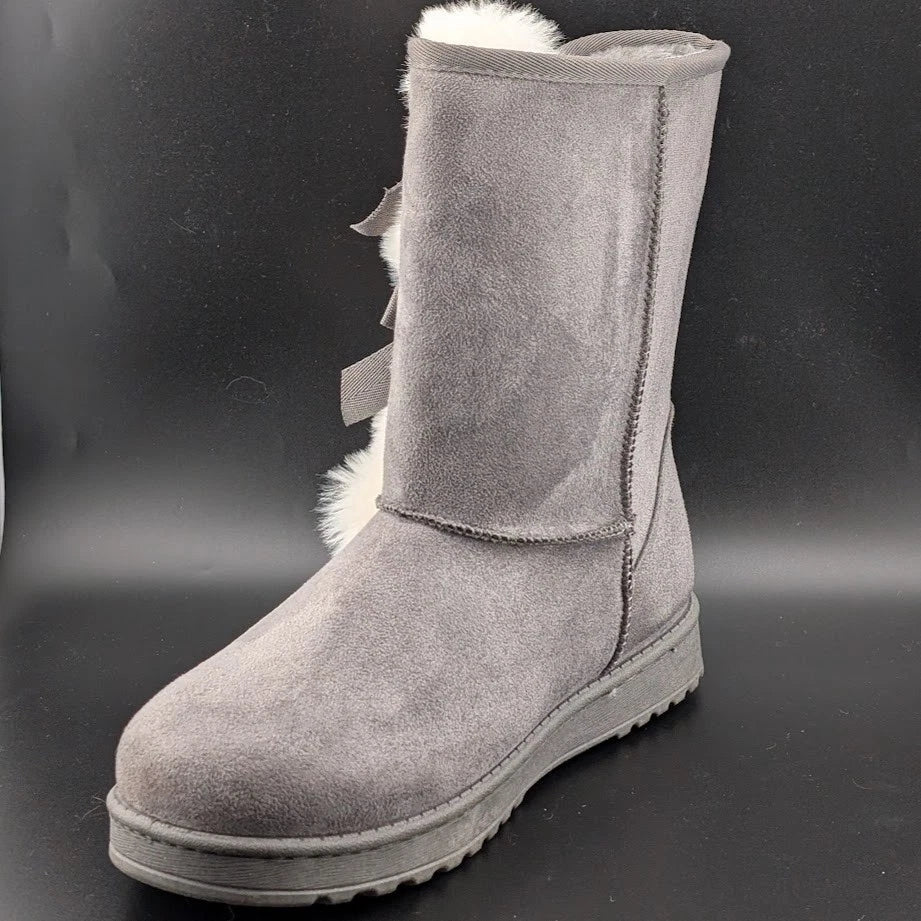 Koolaburra by UGG Size 11 Victoria Short Winter Boots Women's Grey -2 Bow 4 Puff SoleComfort.shoes