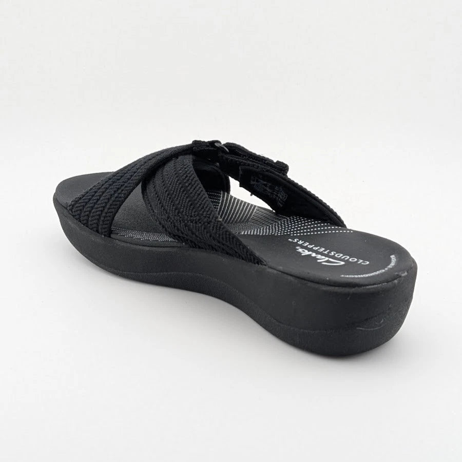 Reconditioned- Women's Clarks, Arla Wave Adjustable Sandal 76960 Black Size 6M Cloudstepper Clarks
