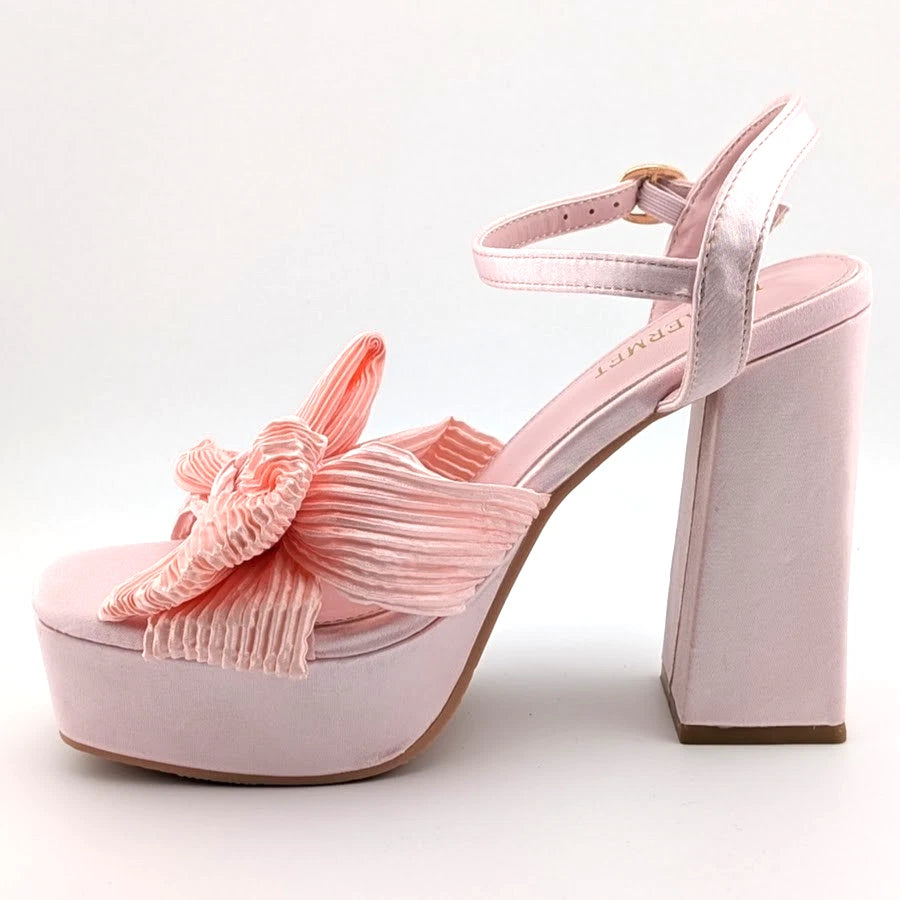 Womens Sz 37 (US 6-6.5) Bow-Knot Platform Mid-Chunky Heel Open Toe Dress Ankle Strap Sandal SoleComfort.shoes