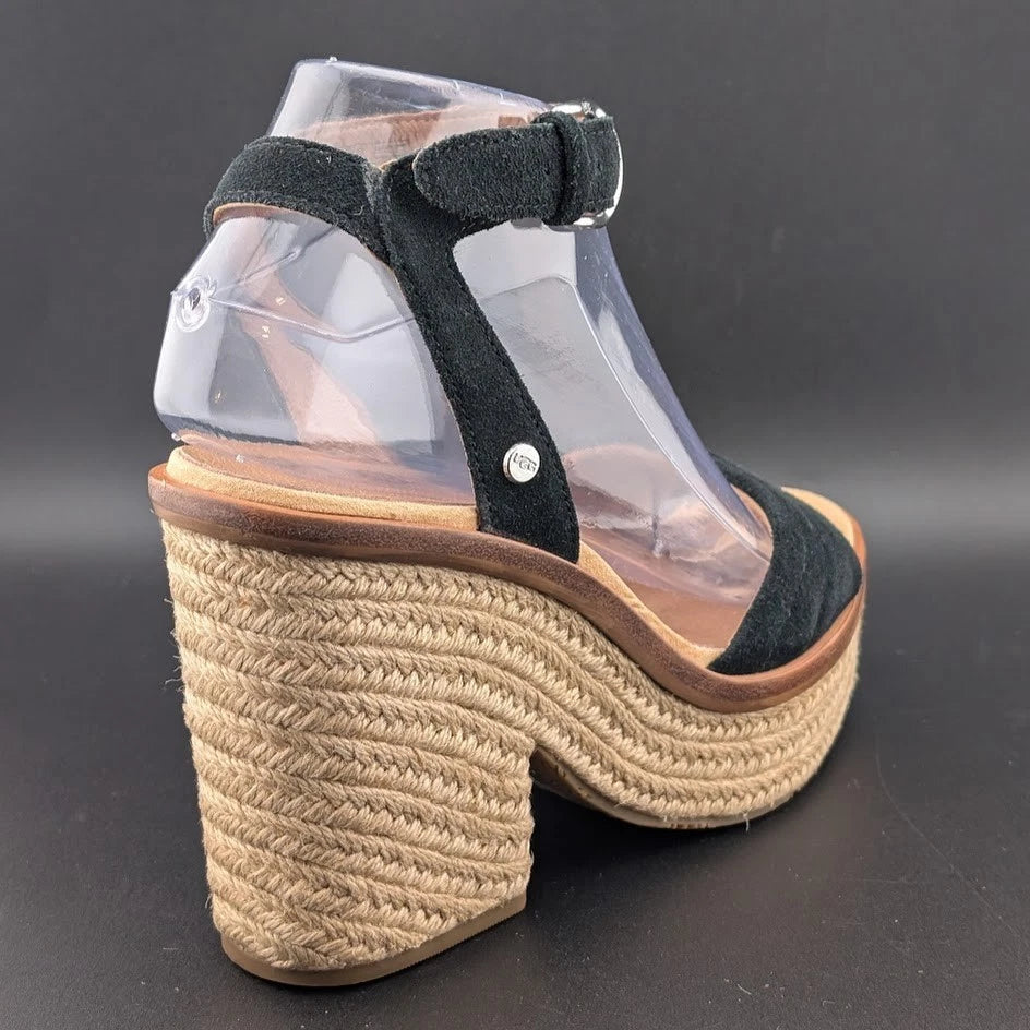 UGG Women's Size 6.5 Laynce Wedge Heel Sandal Black Reconditioned SoleComfort.shoes