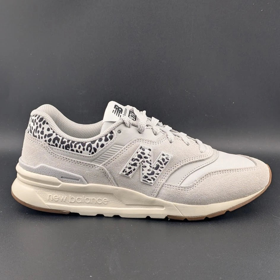Women's Sz 8.5 New Balance 997H Sneaker Gray/White Leather/Textile Leopard Print SoleComfort.shoes